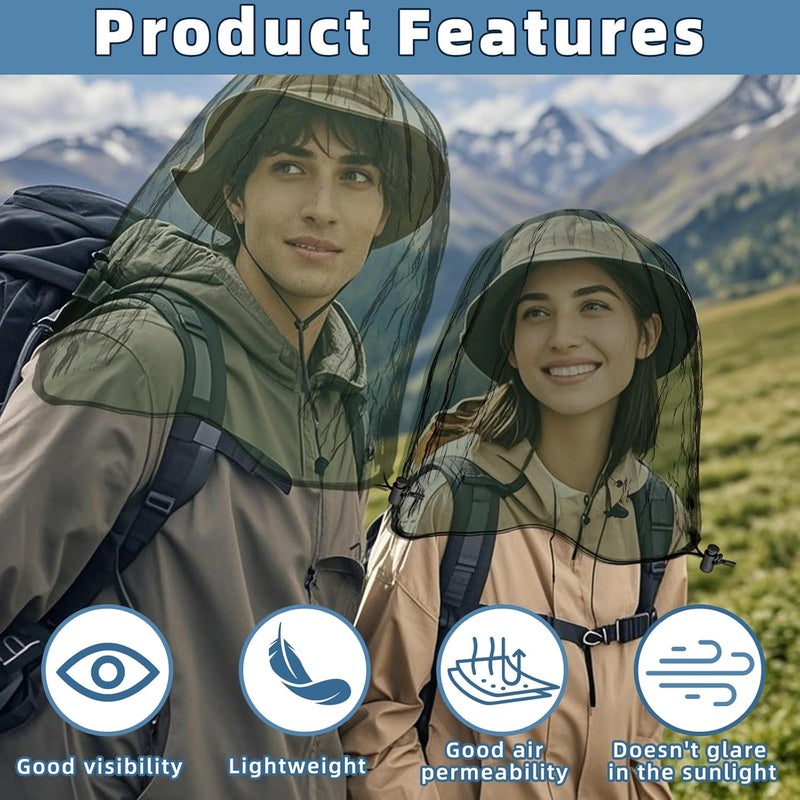 JayruiMice 2 Pack Ultra Large Mosquito Net 42x25 Inches Mosquito Head Net Oversized Insect Netting Bug Fits Most Hats for Gardening Hiking Fishing Traveling(Army green) - Image 4